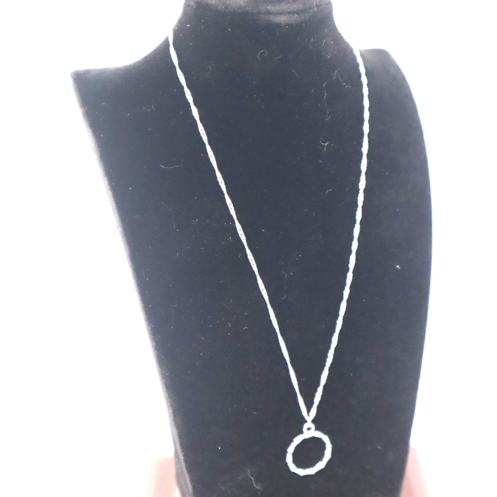 Silvertone Necklace Dainty Delicate Women Textured Circle Pendant Rope Chain